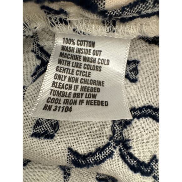 Crown & Ivy PS Cream Top Navy Trim Peasant Boho LS Cotton - Picture 6 of 8